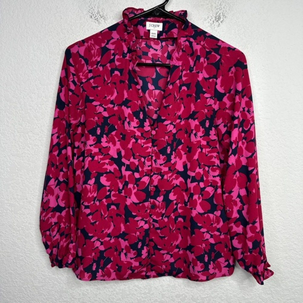 J.Crew Shirt Womens‎ XXS Pink Floral Long Sleeve Ruffle Button Coquette Ethereal